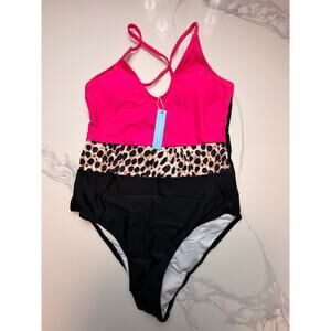 NWT Colorblock Leopard One Piece Swimsuit Small